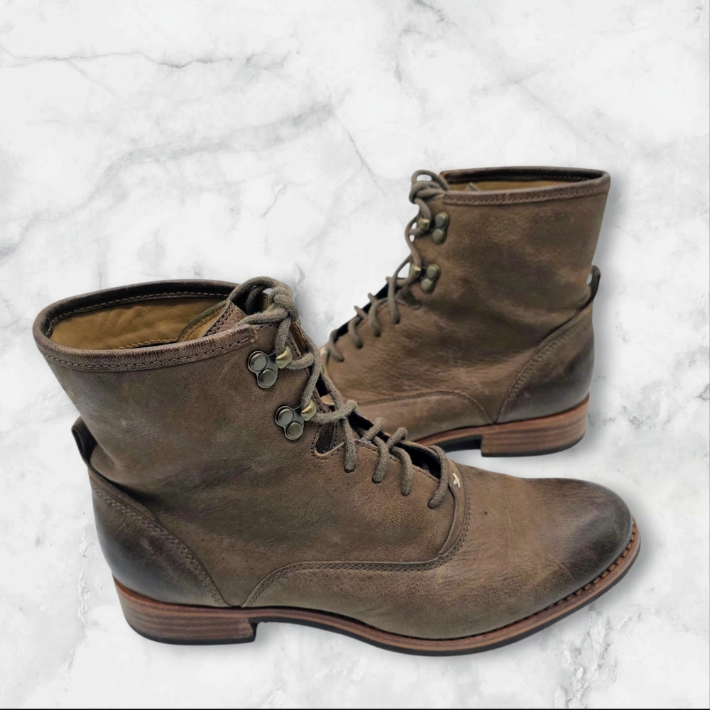 Sebago Leather Jayne Mid Boot Taupe Brown Lace-Up Combat Booties Size Women's 7